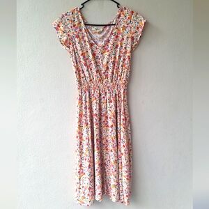 Indigo Rose Floral Midi Elastic Waist Rayon Women's Dress Size M